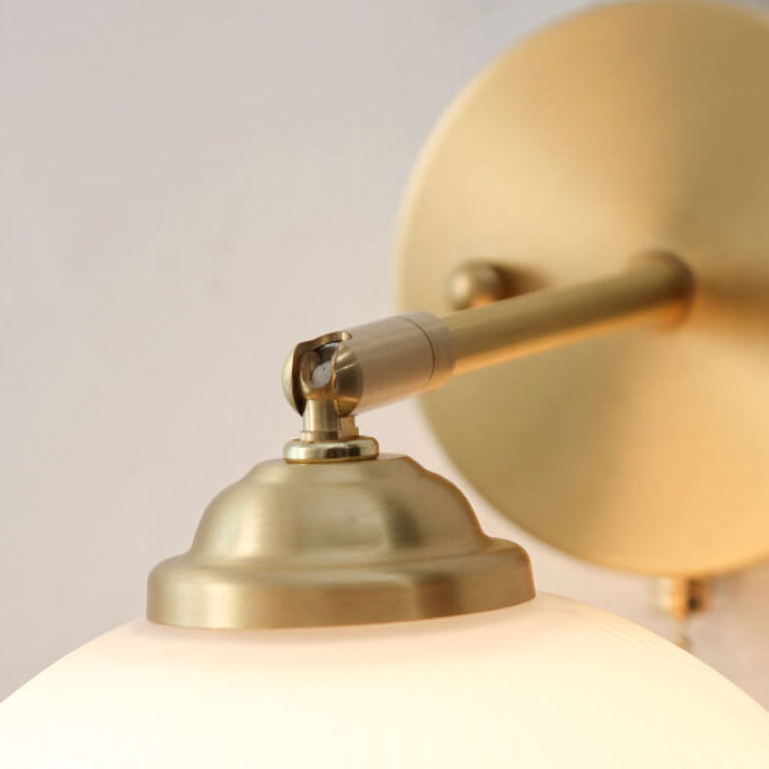Nordic Style White Glass and Brass 1-Light Wall Sconce with Pull Cord