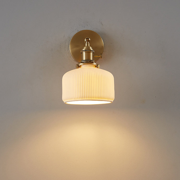 Contemporary Minimalist Striped Ceramic Wall Sconce Lamp with 1 Light