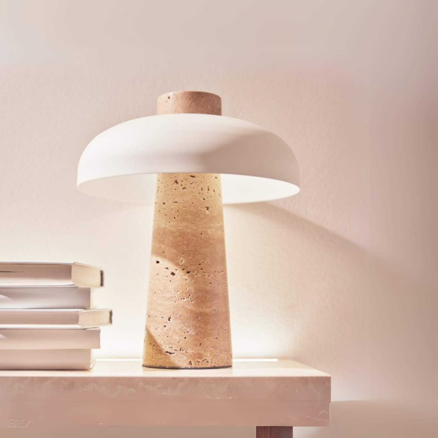 Luxe – White Modern Travertine LED Table Lamp with Touch Control - Cendre Home