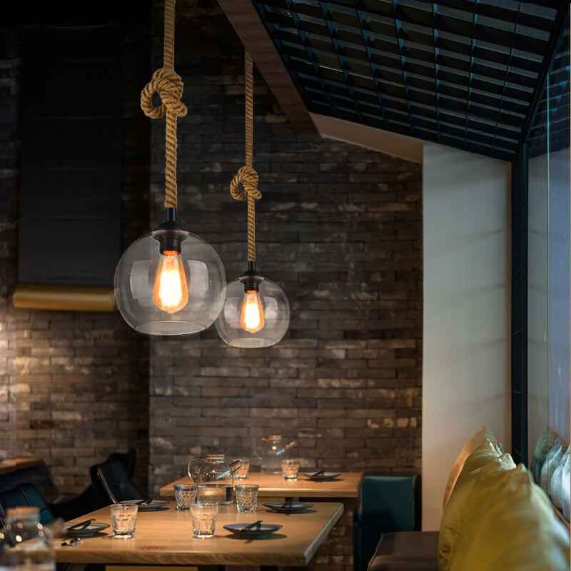 Vintage-Inspired Rope Hanging Single Glass Globe Pendant Light