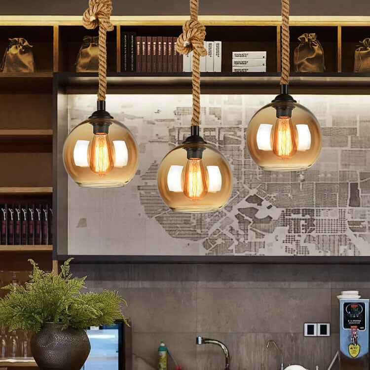 Vintage-Inspired Rope Hanging Single Glass Globe Pendant Light