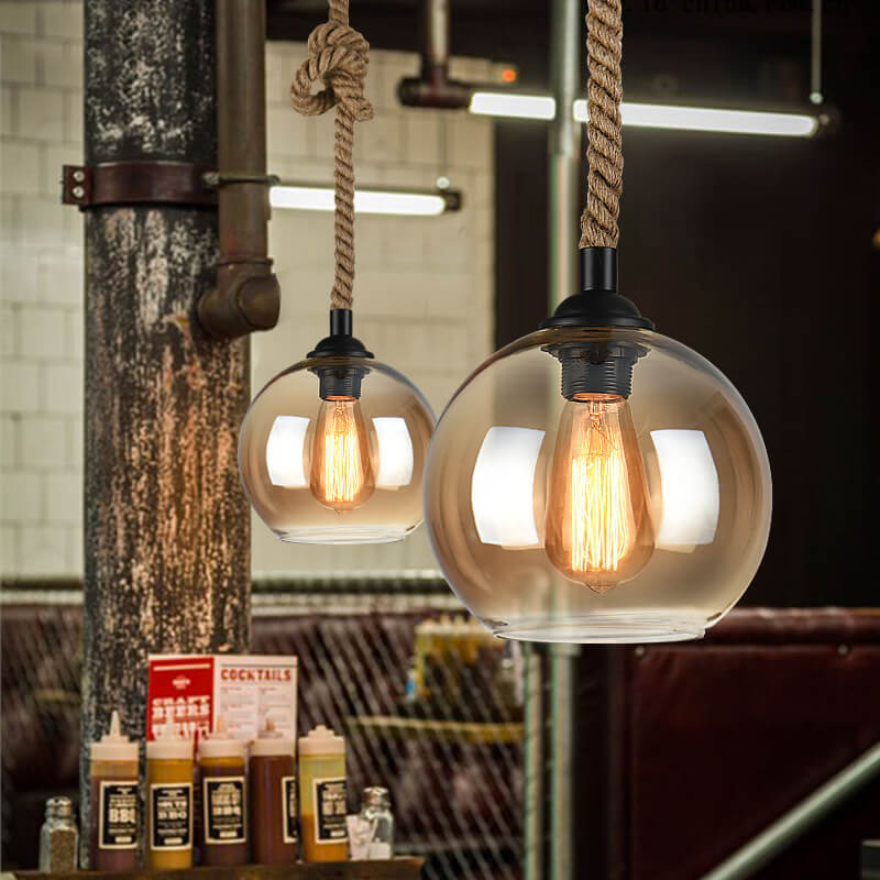 Vintage-Inspired Rope Hanging Single Glass Globe Pendant Light