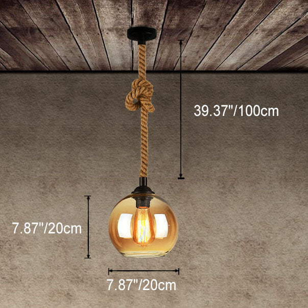 Vintage-Inspired Rope Hanging Single Glass Globe Pendant Light