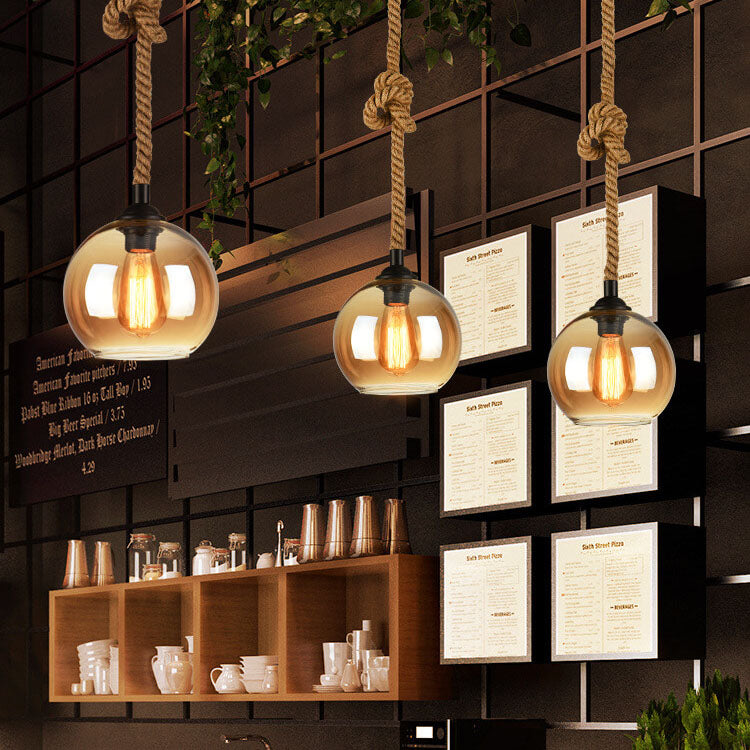 Vintage-Inspired Rope Hanging Single Glass Globe Pendant Light