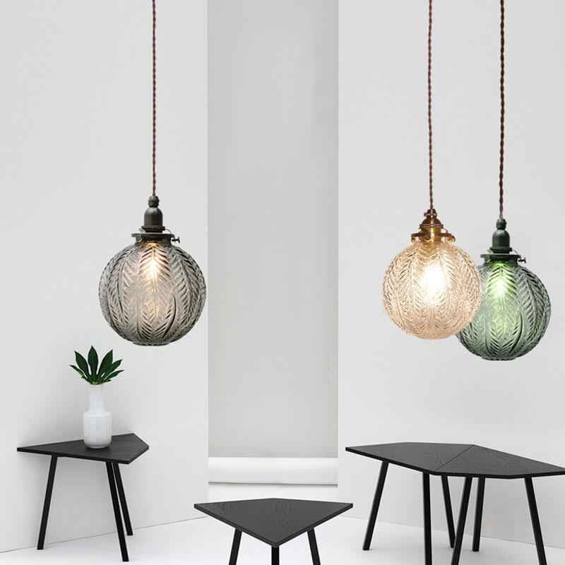 Vintage Lotus Textured Glass 1-Light Globe Pendant Lamp