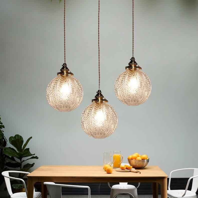 Vintage Lotus Textured Glass 1-Light Globe Pendant Lamp