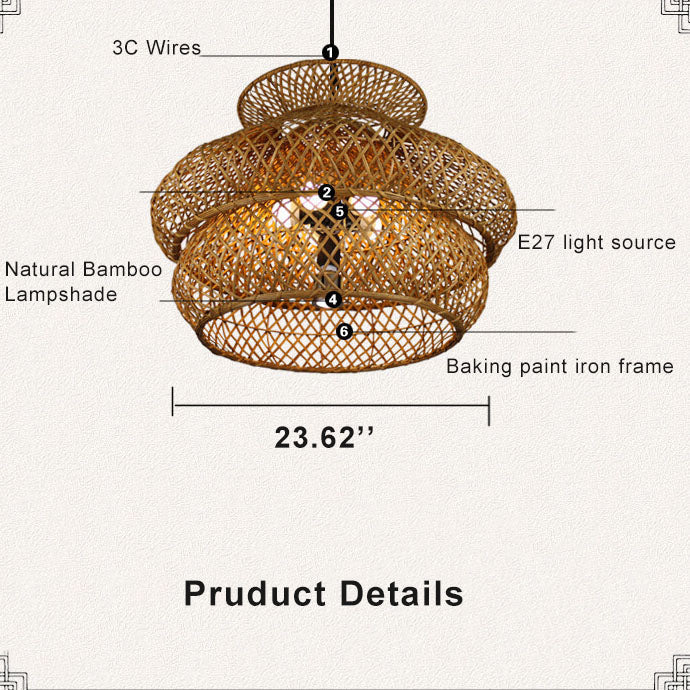 Vintage Rattan Woven 3-Tier Chandelier with 4/6 Lights