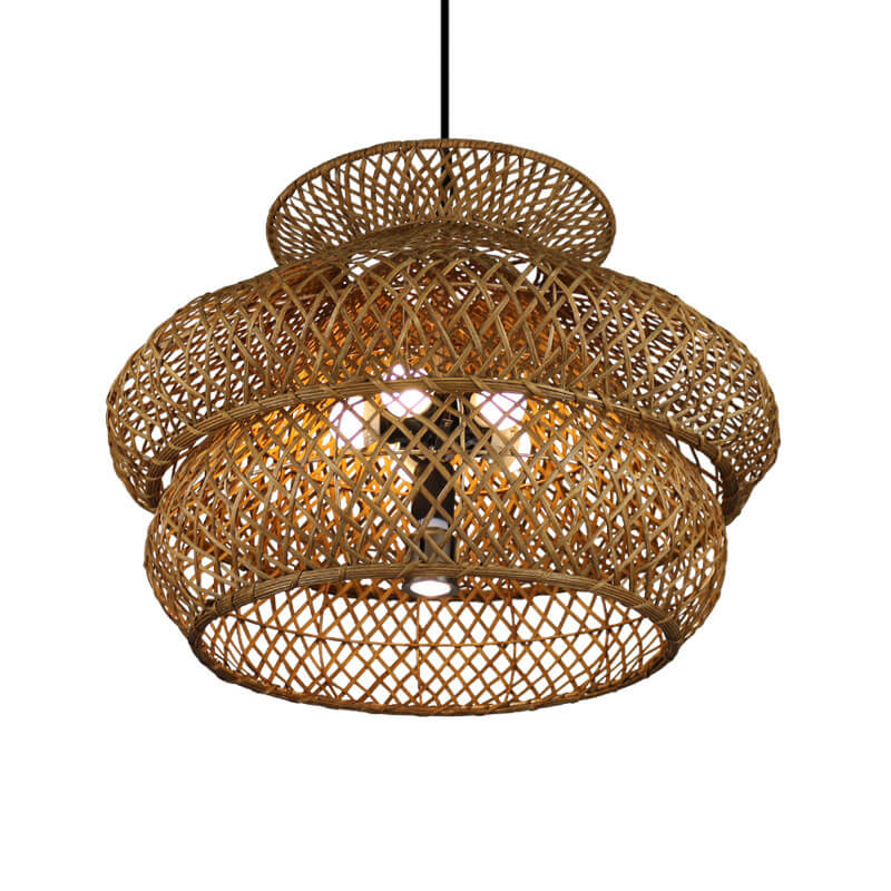 Vintage Rattan Woven 3-Tier Chandelier with 4/6 Lights