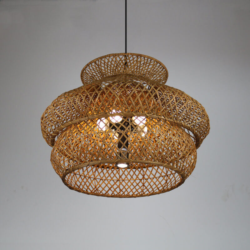 Vintage Rattan Woven 3-Tier Chandelier with 4/6 Lights