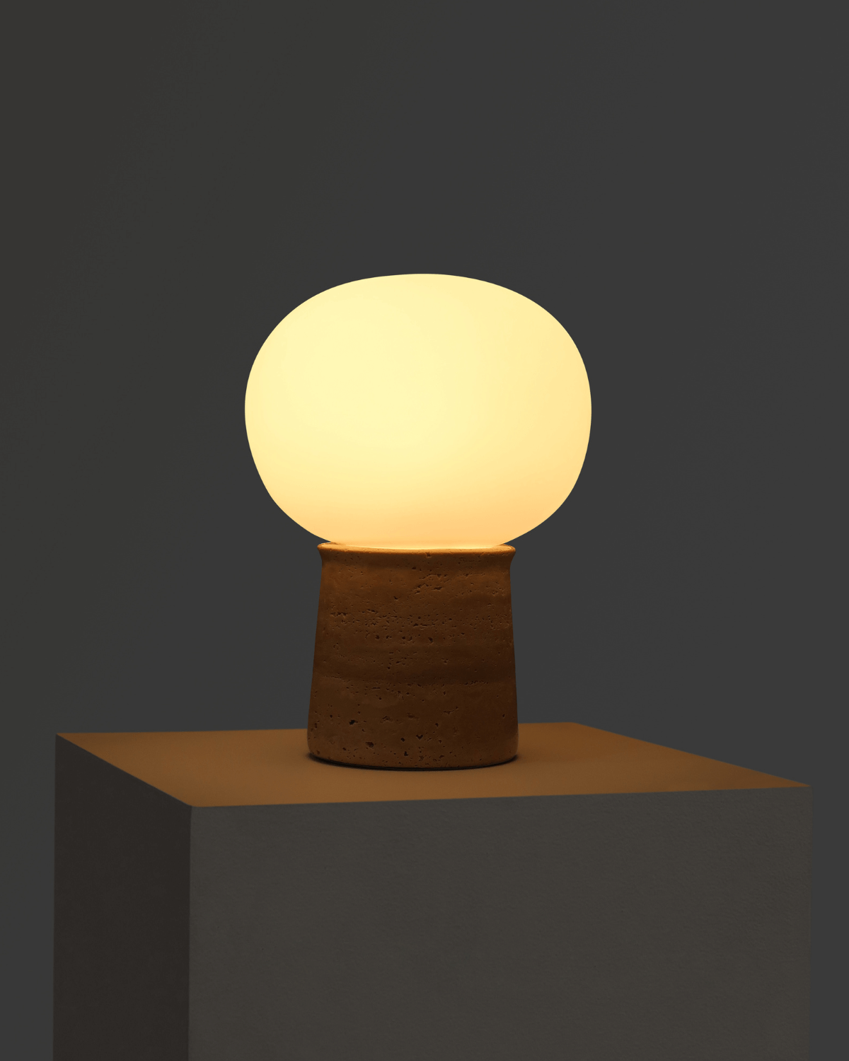 Nero Table Lamp | Weathered Travertine Base, Glass Shade
