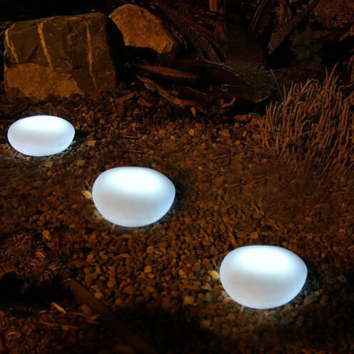 LED Outdoor Landscape Light - Solar Pebble with Sandblasted Glass Design