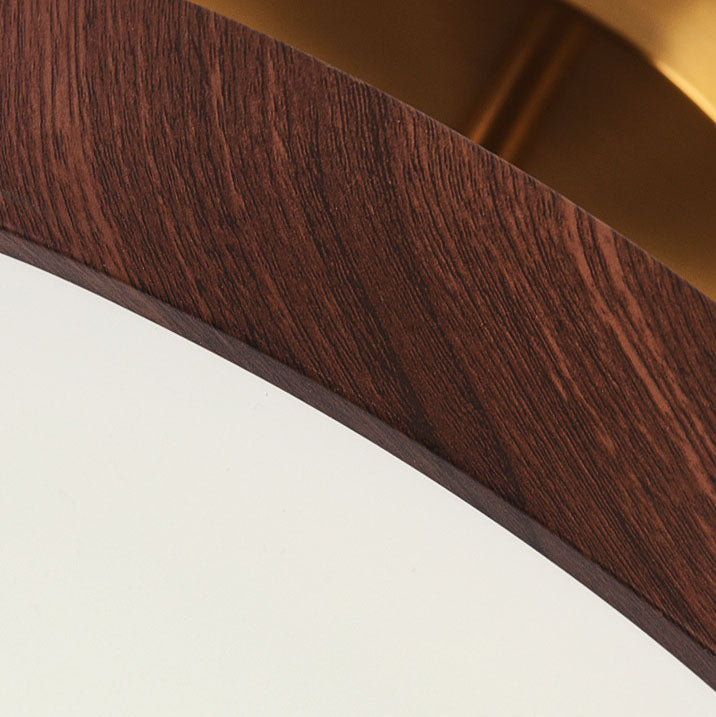 Japanese Wabi-Sabi Minimalist Round Wood Grain LED Semi-Flush Mount Light