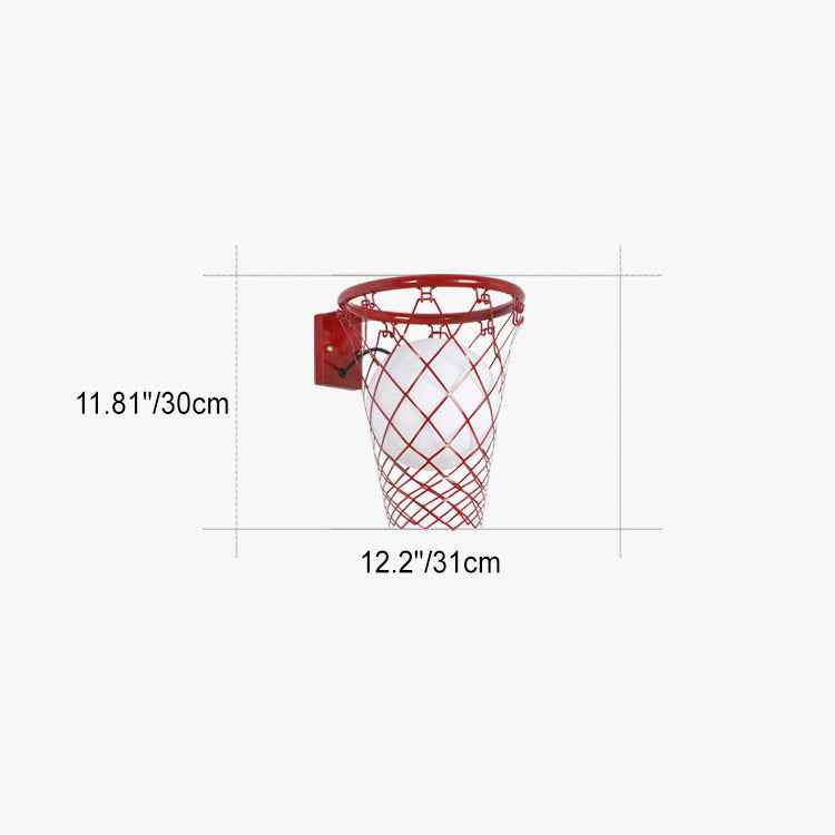 Contemporary Art Deco Kids' Iron and Glass Basketball Hoop Wall Sconce Lamp - 1-Light Design for Bedroom