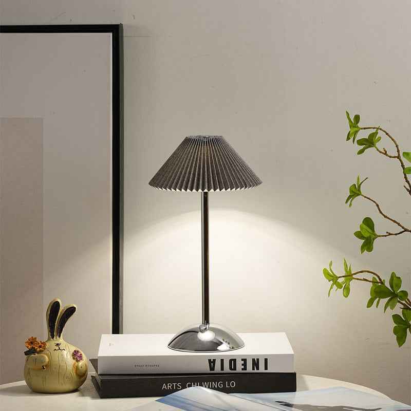 Modern Scandinavian Rechargeable Conic Pleated Table Lamp with 1 Light for Bedside