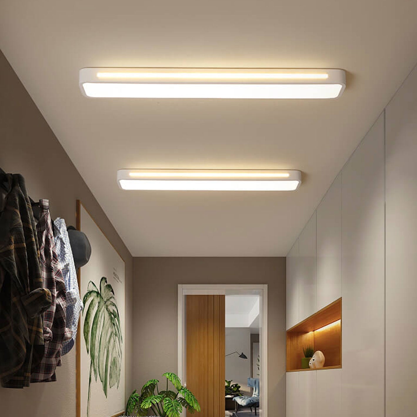 Scandinavian Minimalist Long LED Flush Mount Ceiling Fixture