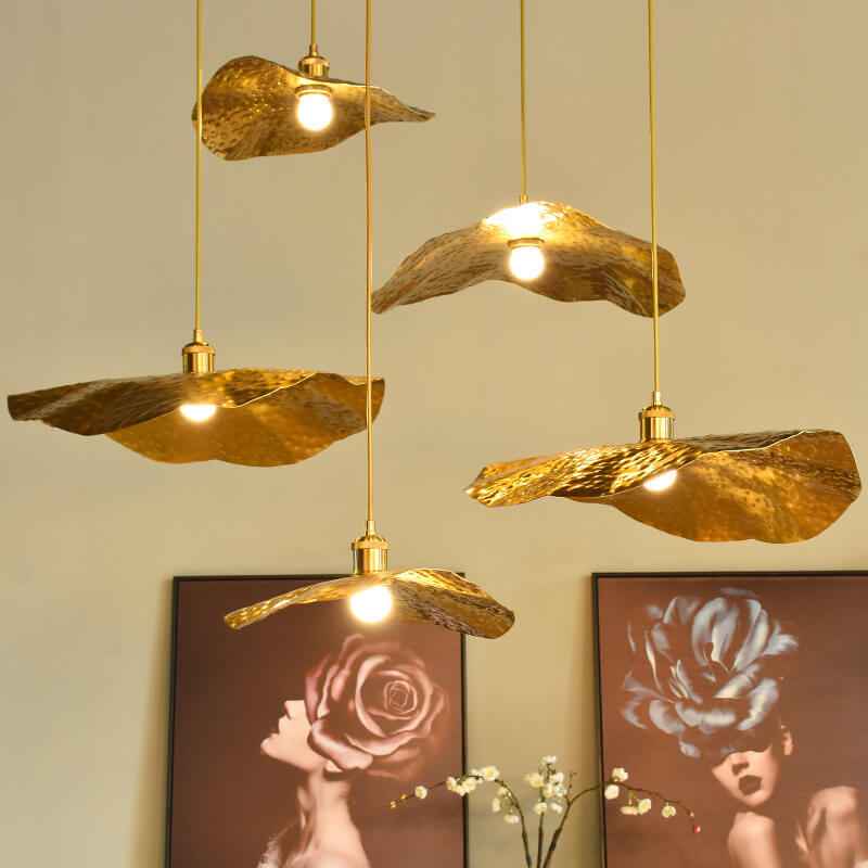 Contemporary Golden Bronze Lotus Leaf 1-Light Pendant Fixture