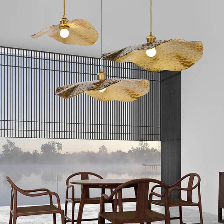 Contemporary Golden Bronze Lotus Leaf 1-Light Pendant Fixture