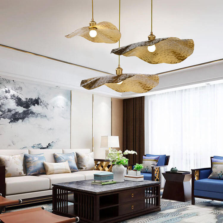Contemporary Golden Bronze Lotus Leaf 1-Light Pendant Fixture