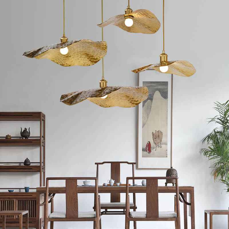 Contemporary Golden Bronze Lotus Leaf 1-Light Pendant Fixture