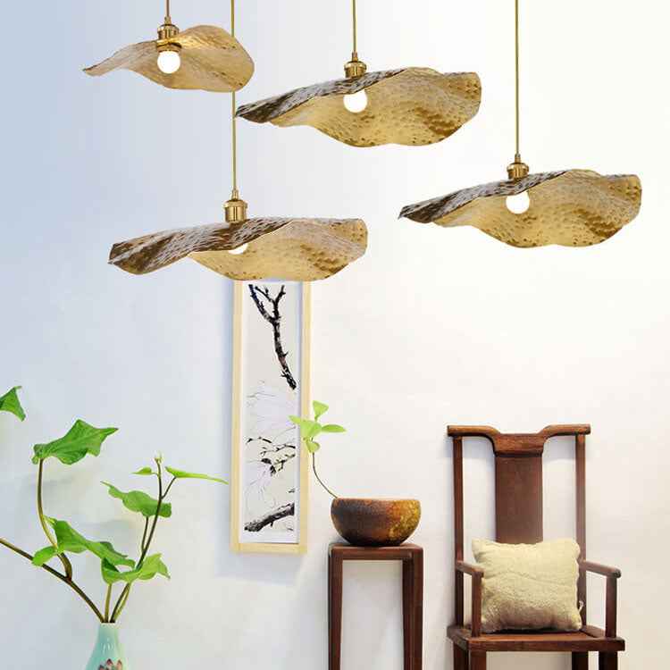 Contemporary Golden Bronze Lotus Leaf 1-Light Pendant Fixture