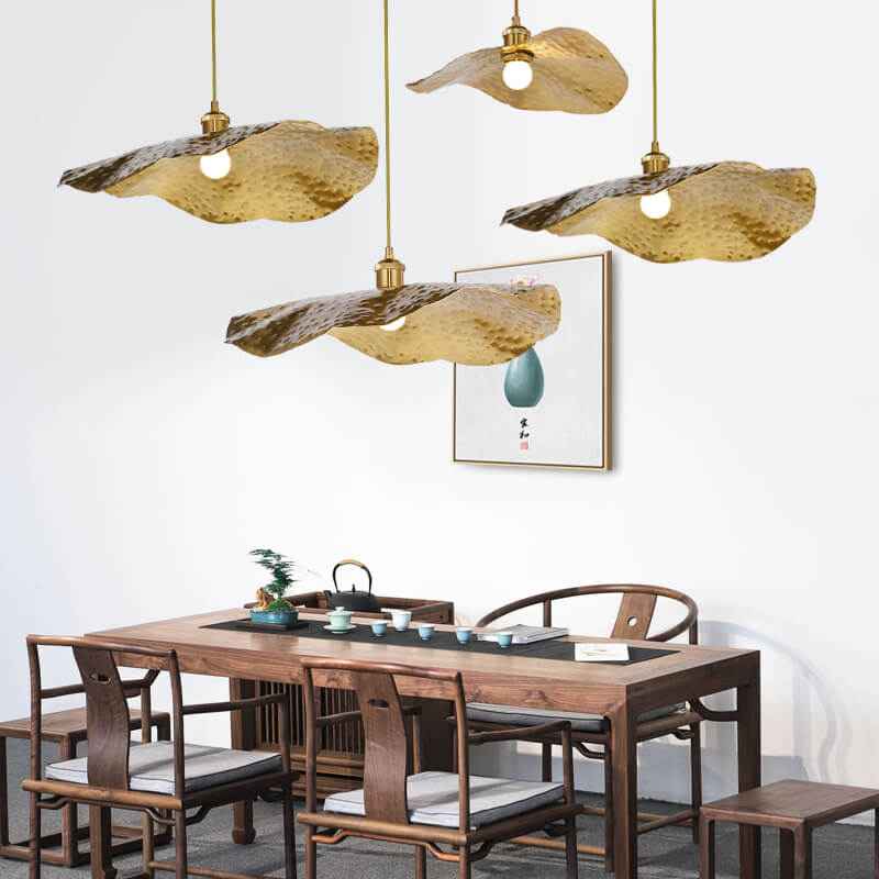 Contemporary Golden Bronze Lotus Leaf 1-Light Pendant Fixture
