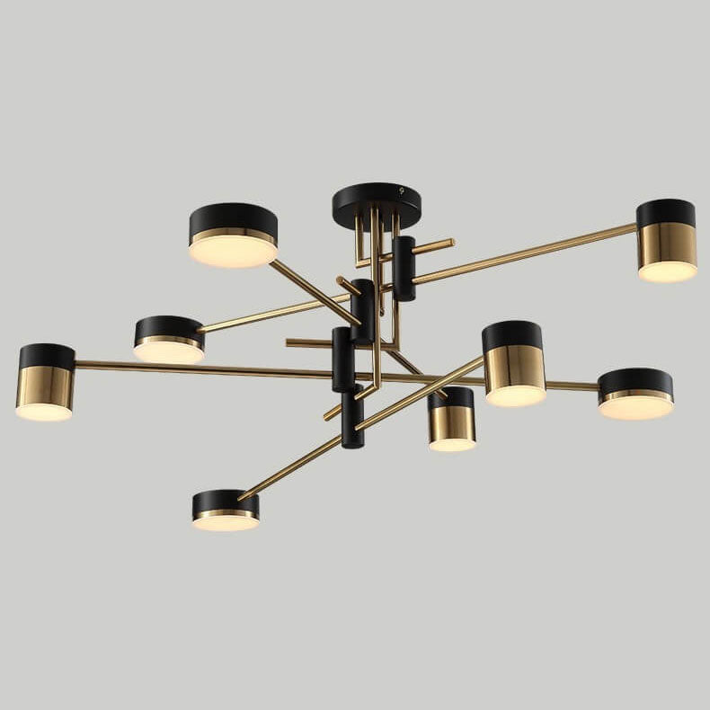 Contemporary Minimalist Black and Gold Semi-Flush Mount Light with 4-8 Bulb Capacity