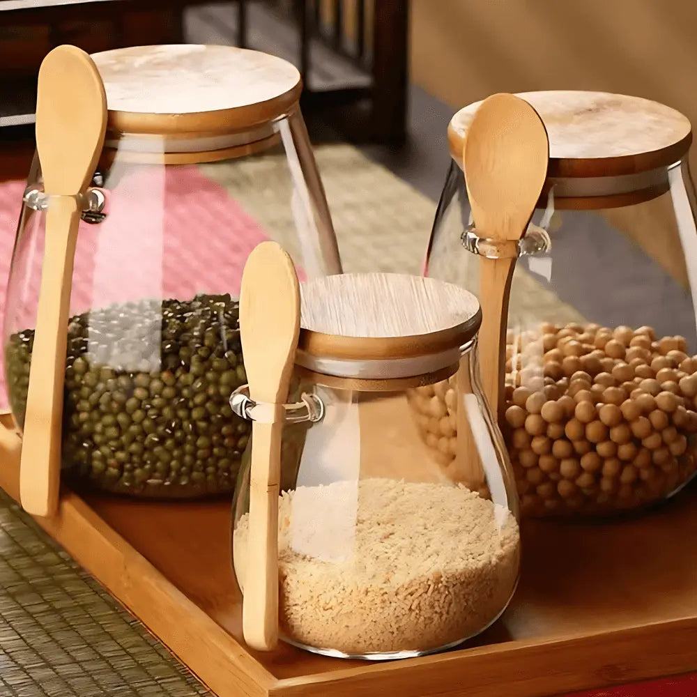 Bela Glass Storage Jar | Airtight, Natural Bamboo Lid - 3 Sizes