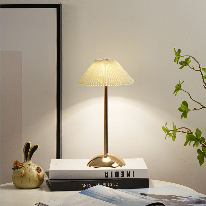 Modern Scandinavian Rechargeable Conic Pleated Table Lamp with 1 Light for Bedside