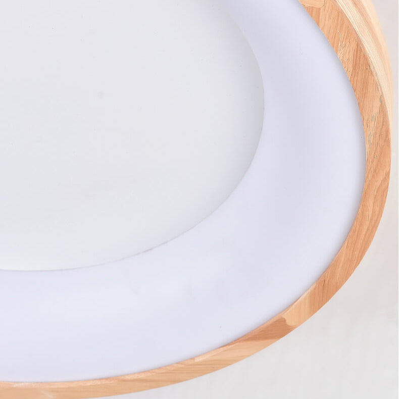 Round LED Flush Mount Ceiling Light in Nordic Minimalist Log Wood Design