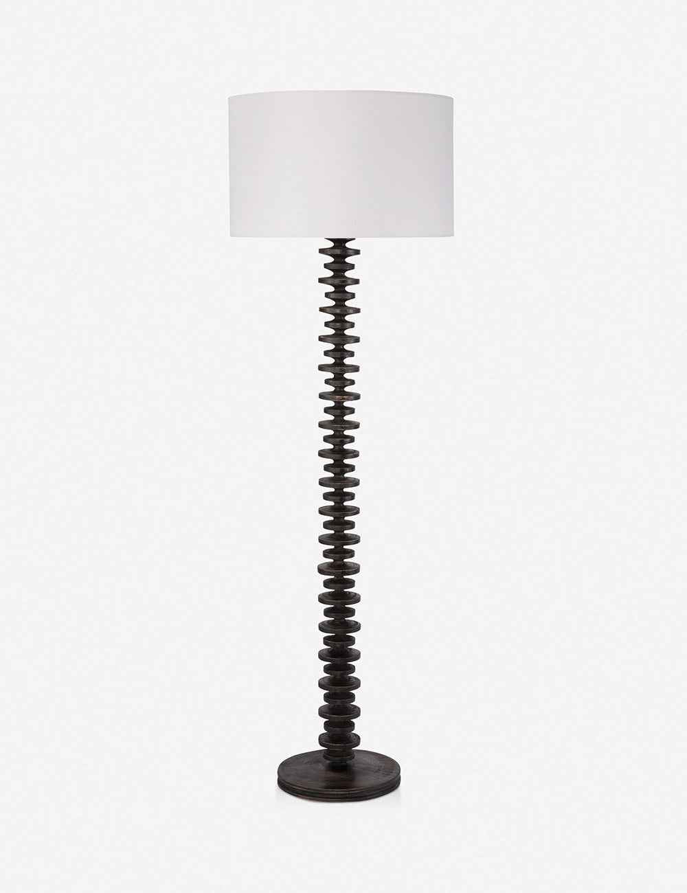Fino Floor Lamp | Textured Wooden Bands, Linen Drum Shade
