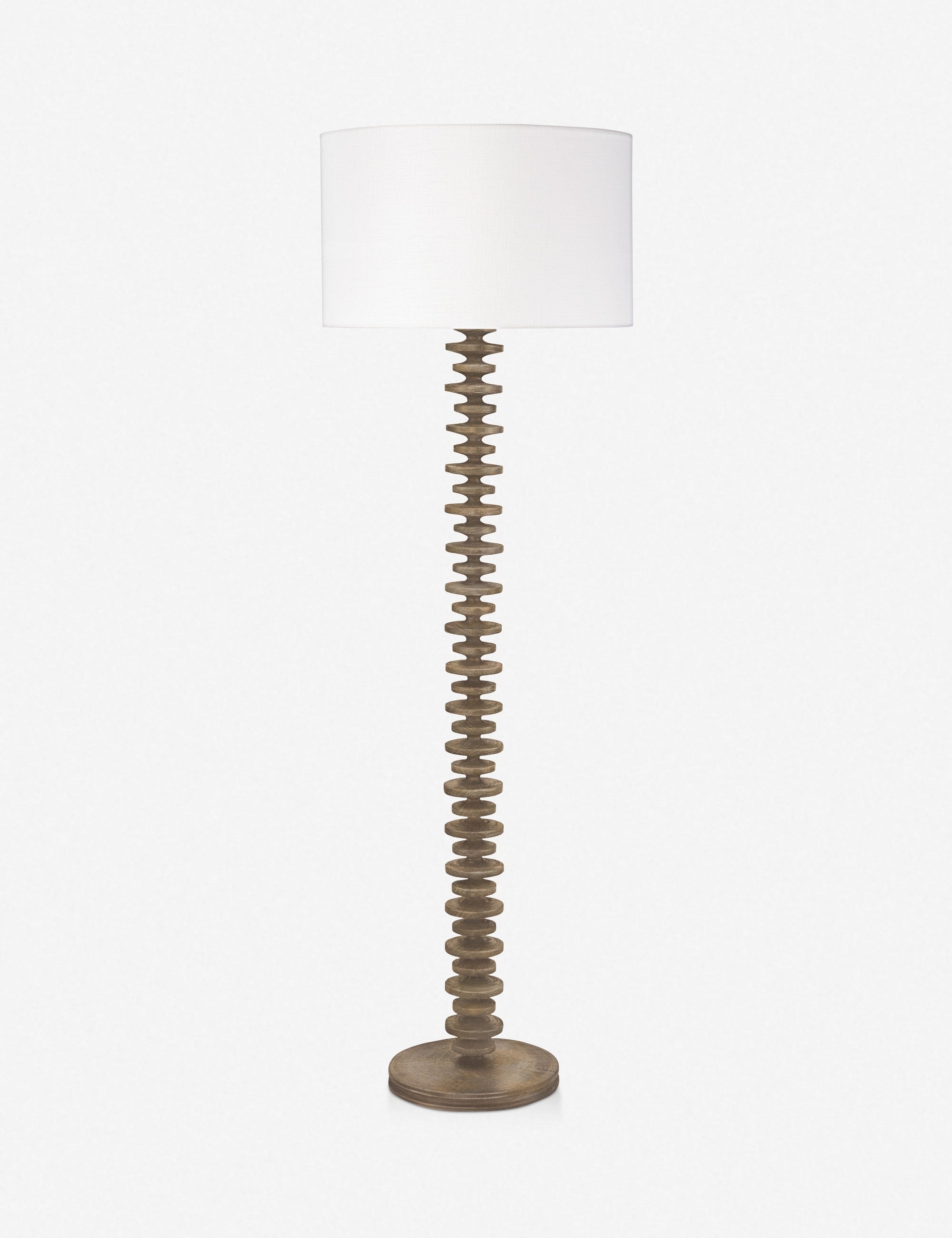 Fino Floor Lamp | Textured Wooden Bands, Linen Drum Shade