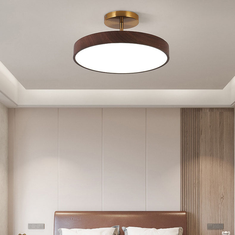 Japanese Wabi-Sabi Minimalist Round Wood Grain LED Semi-Flush Mount Light