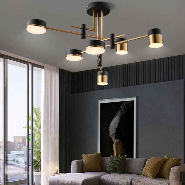 Contemporary Minimalist Black and Gold Semi-Flush Mount Light with 4-8 Bulb Capacity