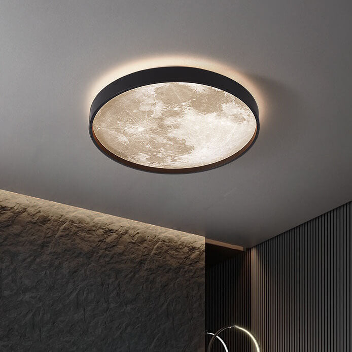 Nordic-Inspired Round LED Flush Mount Ceiling Light with Moon Design