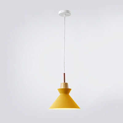 Modern Nordic Oak and Iron Bell Cone 1-Light Pendant Lamp for Living Room