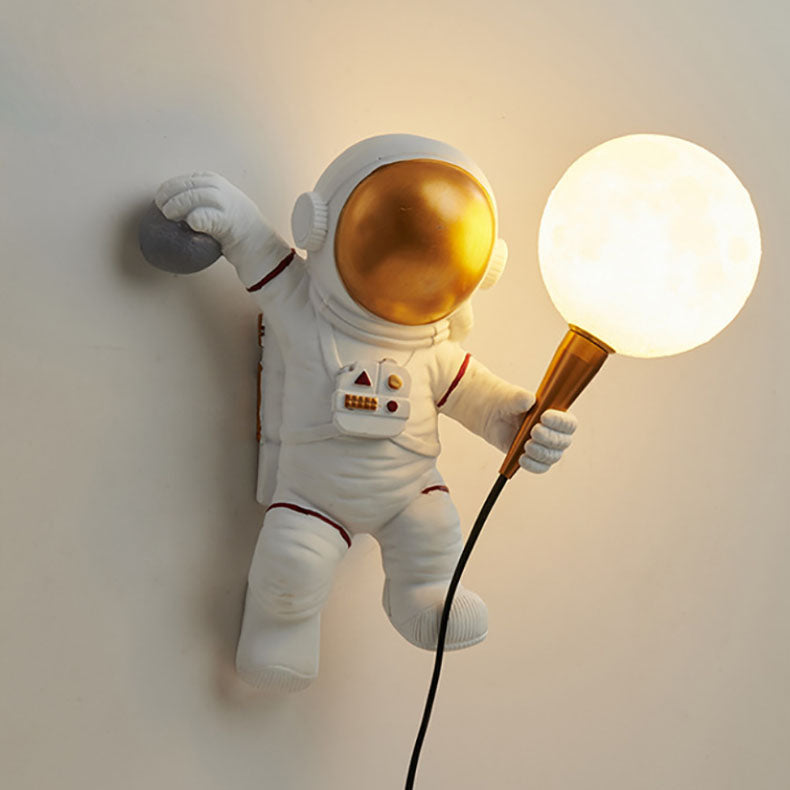 Modern Cartoon Astronaut Wall Sconce Lamp – 1-Light Resin & ABS Design for Bedroom