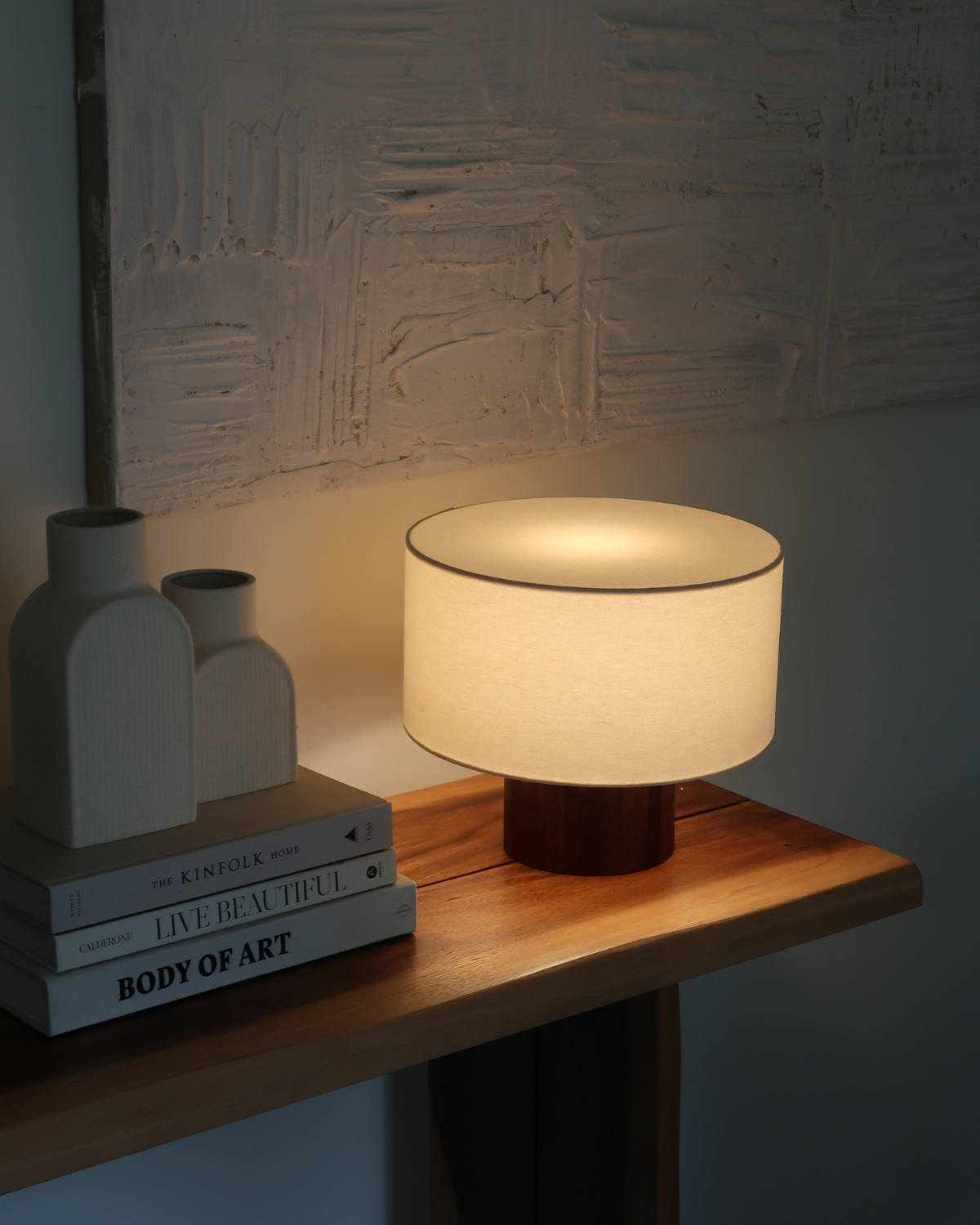 Oberon Table Lamp | Walnut Base, Linen Shade