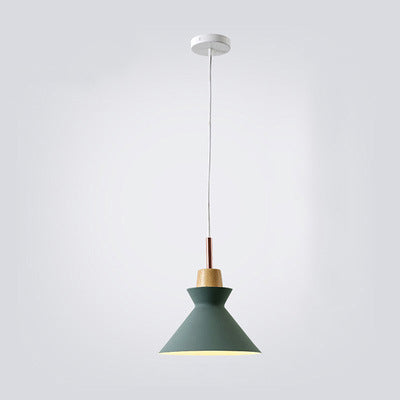 Modern Nordic Oak and Iron Bell Cone 1-Light Pendant Lamp for Living Room