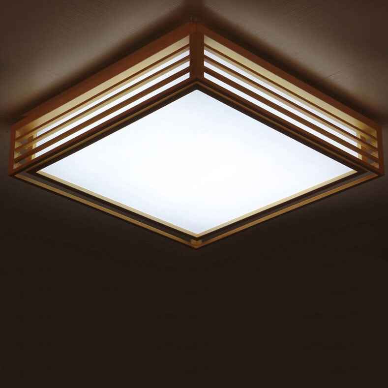 Square LED Flush Mount Ceiling Light in Nordic Solid Wood - Japanese Tatami Style
