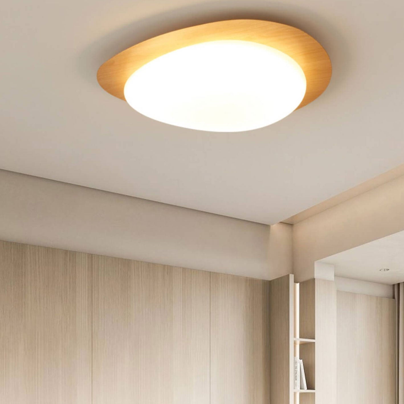 Nordic Style Iron Wood Grain Pebble LED Flush Mount Ceiling Fixture