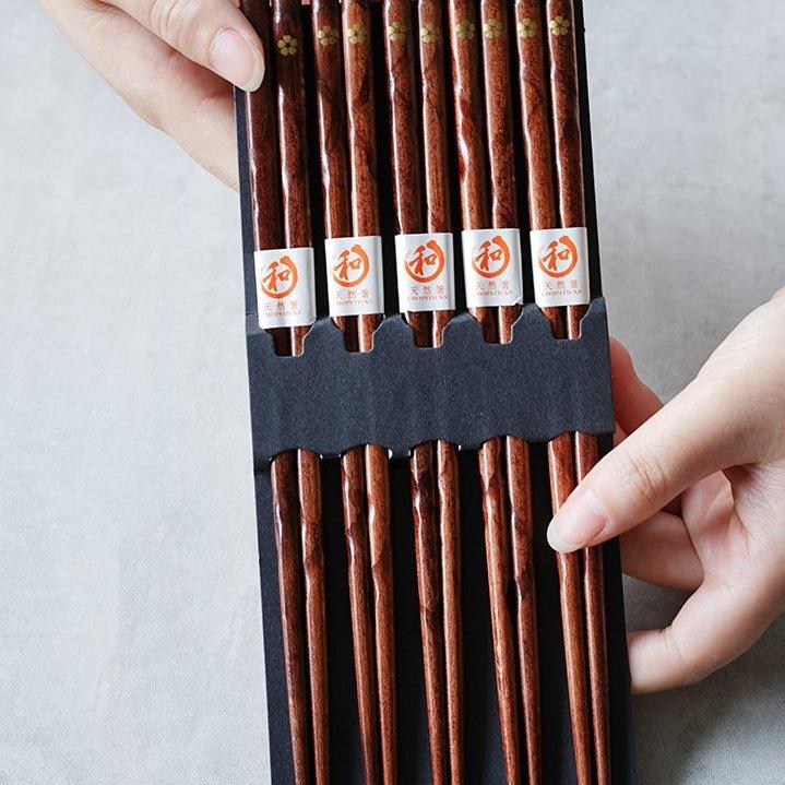 Bonsai Chopstick Set | Natural Wood, Golden Sakura Design