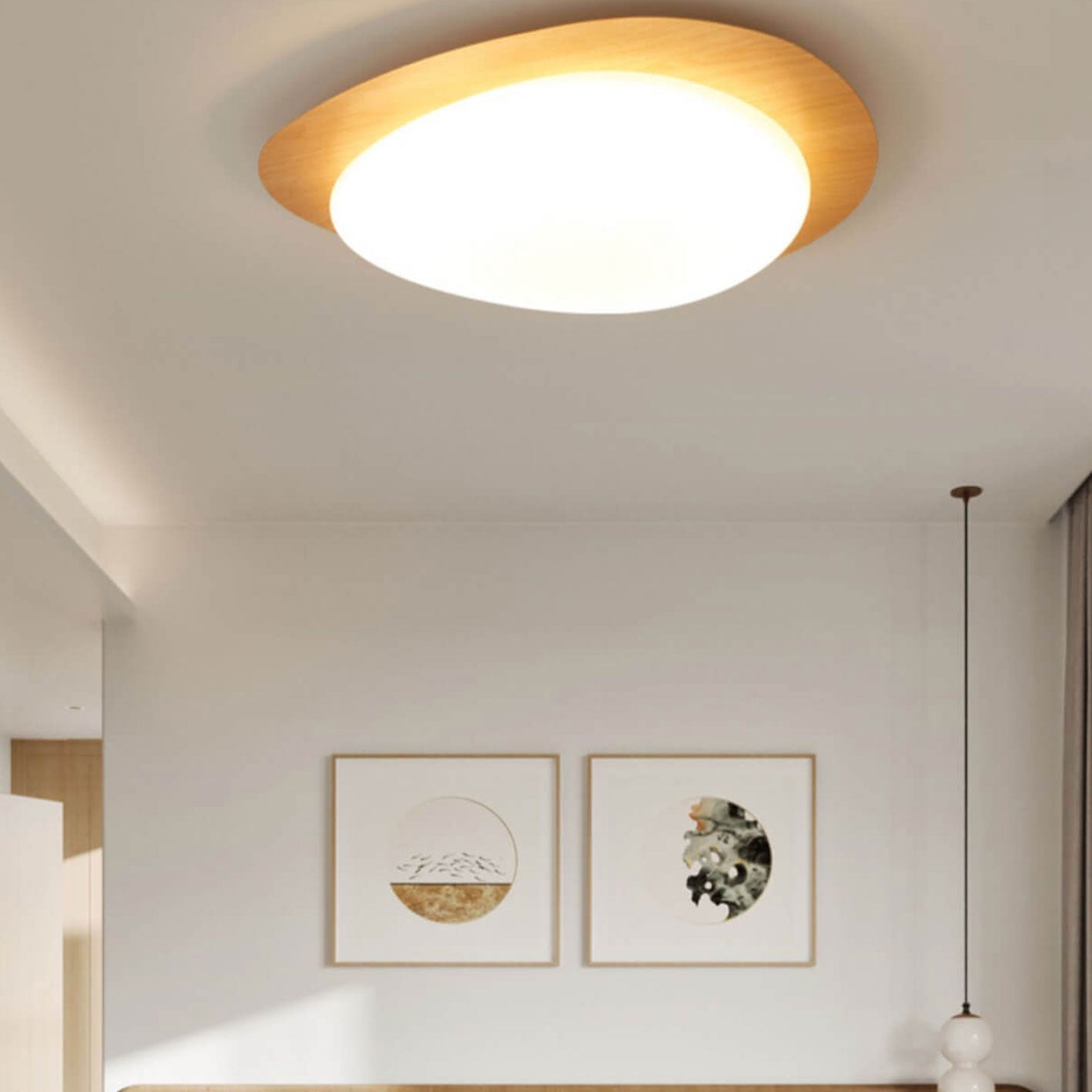 Nordic Style Iron Wood Grain Pebble LED Flush Mount Ceiling Fixture
