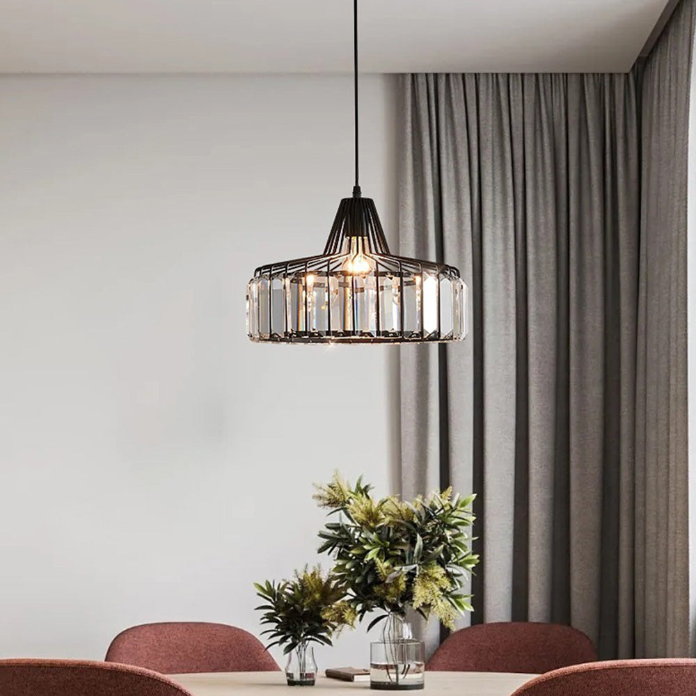 Belo Crystal Pendant Light | Adjustable Height, Matte Black Frame
