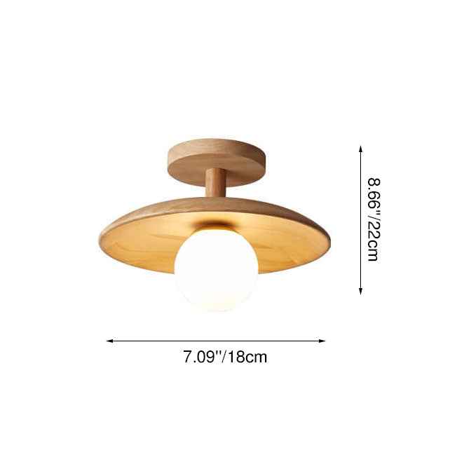 Nordic-Inspired Wooden Dome 1-Light Semi-Flush Ceiling Fixture