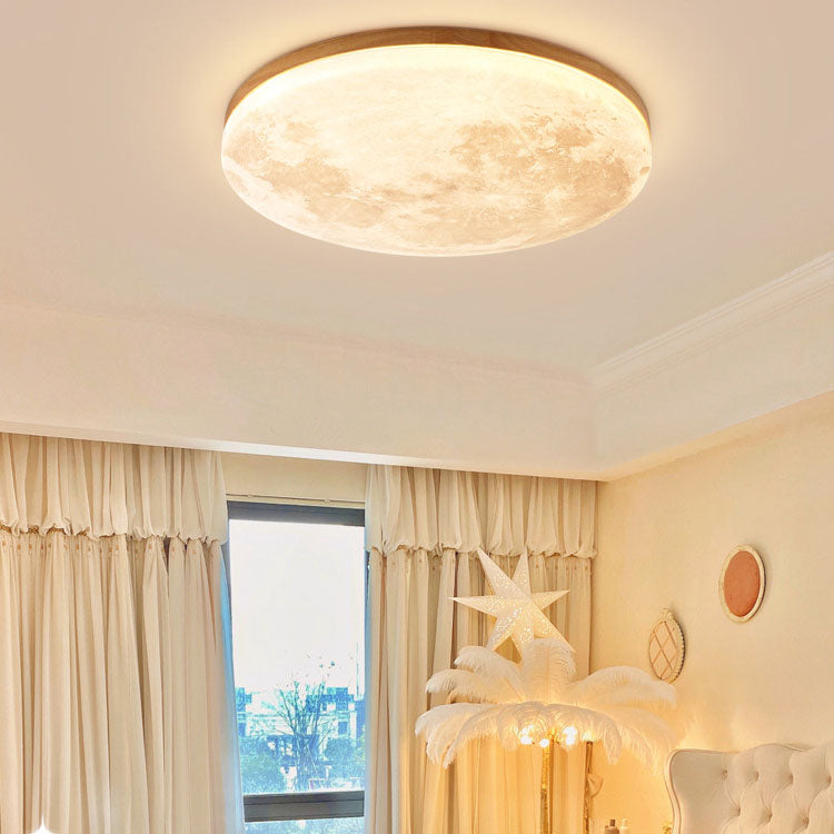Nordic Minimalist Round Moon LED Flush Mount Ceiling Light in PVC