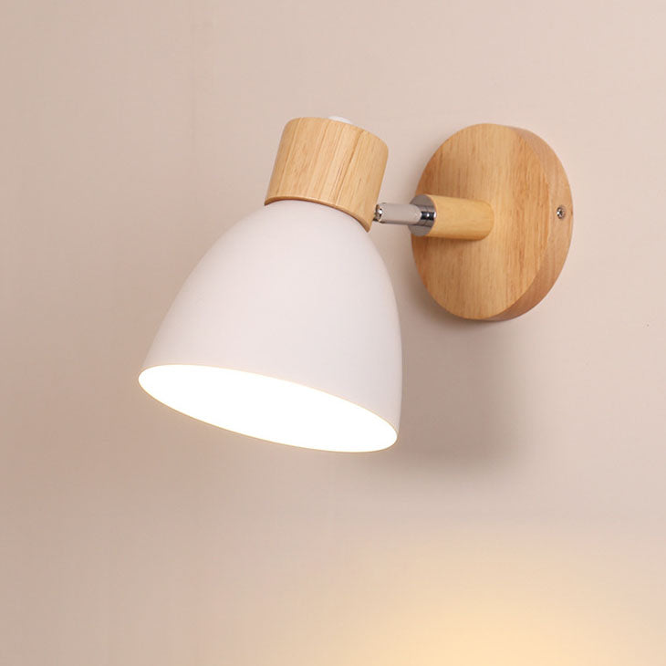 Contemporary Minimalist Solid Color Macaron Iron Wood Wall Sconce Lamp with Single Light