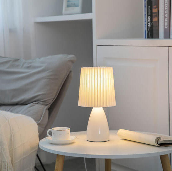 Vintage Nordic Pleated Shade Table Lamp with Glass Base - 1 Light