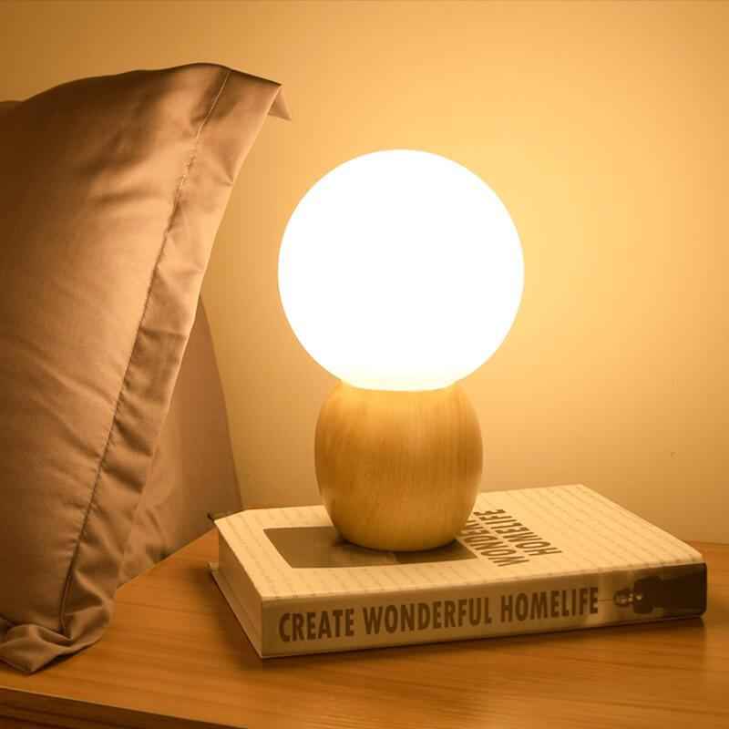 Nordic Solid Wood Milk White Glass Orb Table Lamp with 1 Light