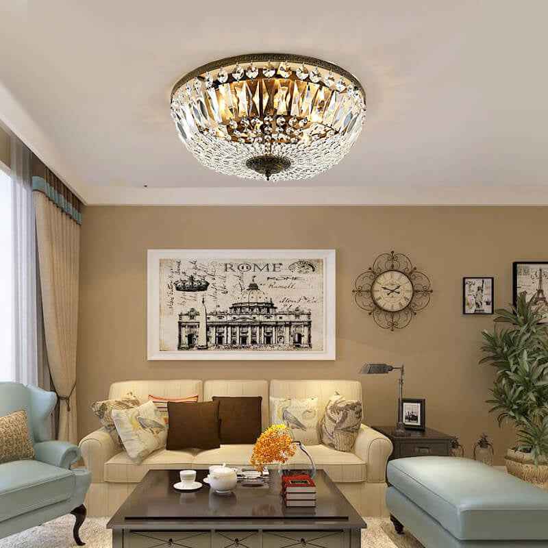 Retro Round Crystal Flush Mount Ceiling Light - 4/6 Lights