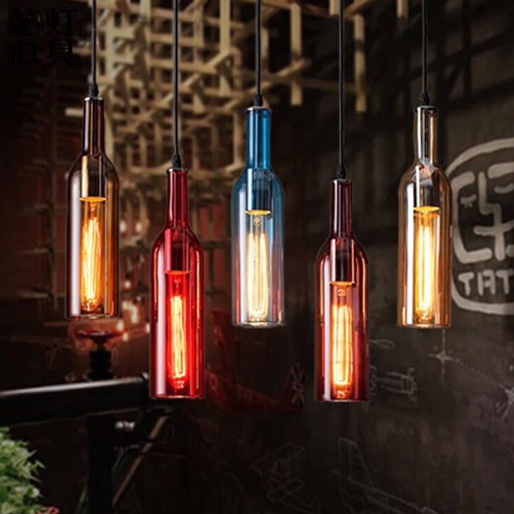 Vintage Glass Wine Bottle 1-Light Pendant Fixture